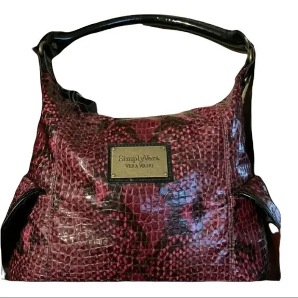 Simply Vera Wang Hobo Shoulder Bag Purse Large Faux Snake Blue Purple Ch… - Picture 1 of 11